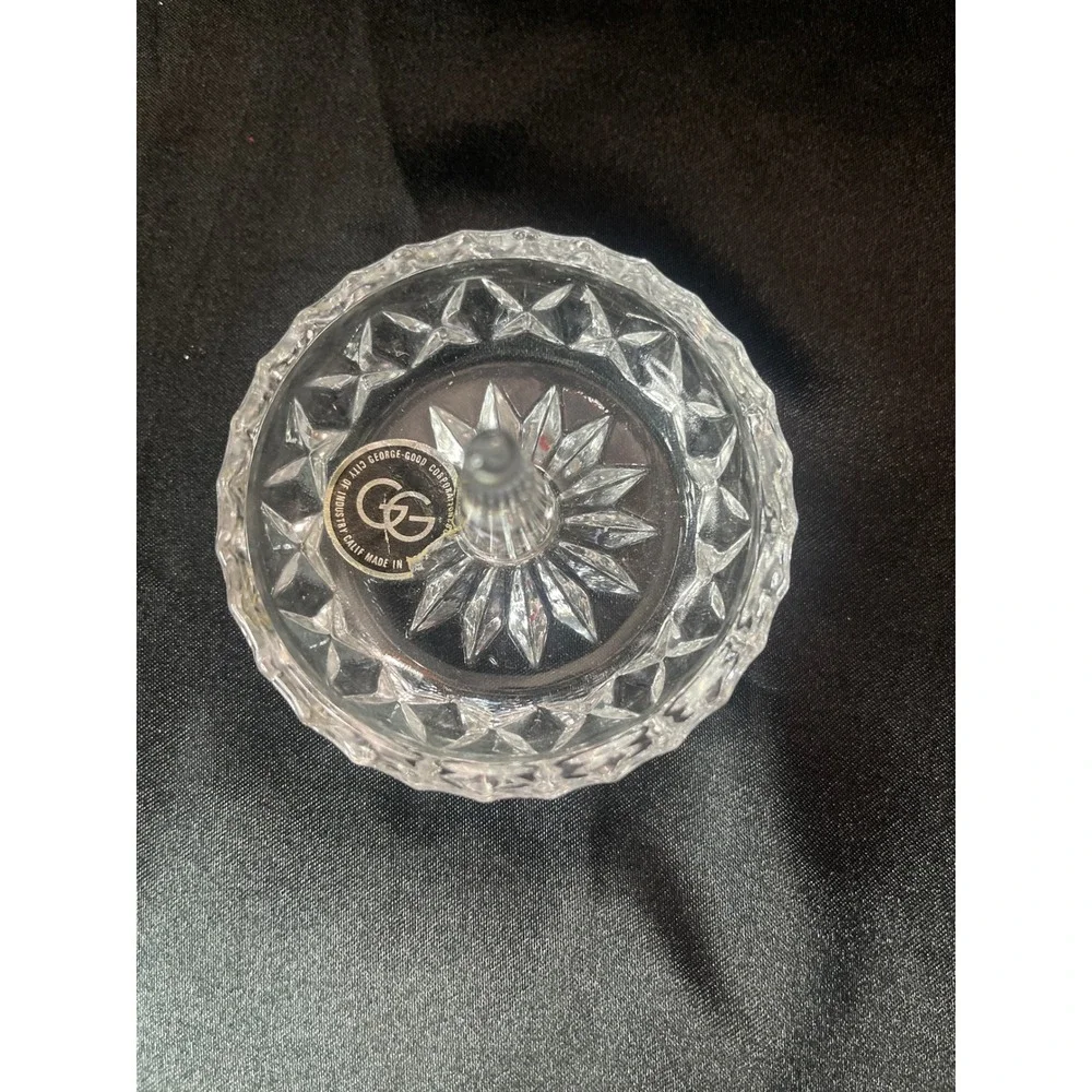 Vintage George Good Crystal Ring Holder Dish‎ Sunburst Cut Glass Vanity Decor
